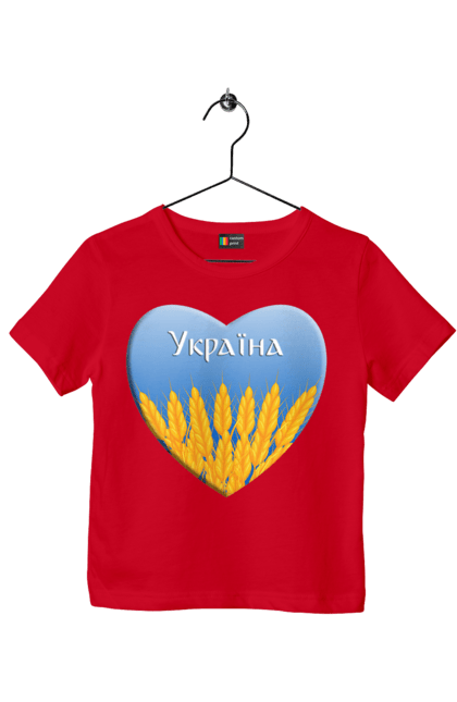 Футболка дитяча з принтом "Серце з колосками Україна". Воля, колоски, небо, перемога, прапор україни, пшениця, серце, символ україни, україна. 2070702