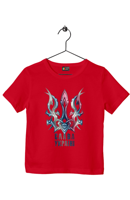 Футболка дитяча з принтом "Тризуб слава Україні кольоровий". Воля, свобода, слава україні, тризуб, тризуб слава україні, україна, я українець. 2070702
