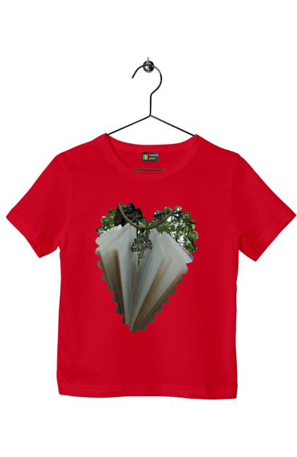 Children's t-shirt with prints Book valentine. Books, decoration, heart, heart shape, love, nature, reading, wood. 2070702