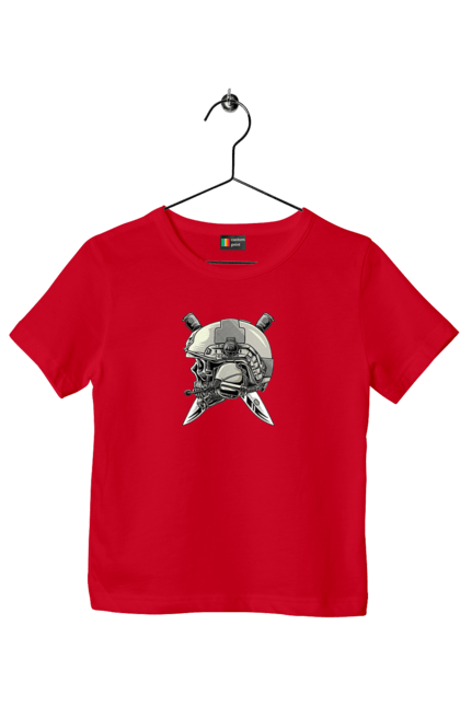 Футболка дитяча з принтом "Череп пілота". Військовий, захисник, ніж, пілот, череп, шолом. 2070702