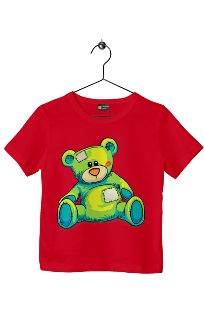 Children's t-shirt with prints Teddy bear. Animal, bear, gift, kisses, old, patches, teddy, teddy bear, toy, vintage. 2070702