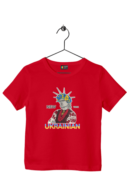 Children's t-shirt with prints UA & NY. Embroidered shirt, new york, statue of liberty, ukraine, wreath. 2070702