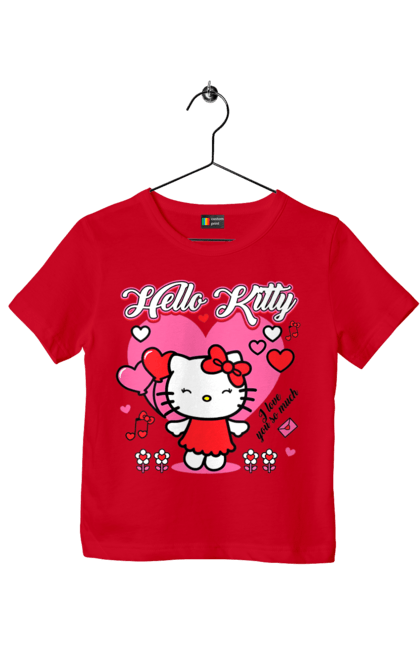 Футболка детская с принтом Хелло Китти. Hello kitty, бренд, кот, котенок, персонаж, хелло китти. 2070702