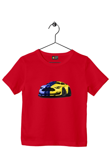 Футболка дитяча з принтом "Український мустанг". Жовто блакитне авто, кольори україни, машина, мустанг, суперкар, форд мустанг, шелбі. 2070702