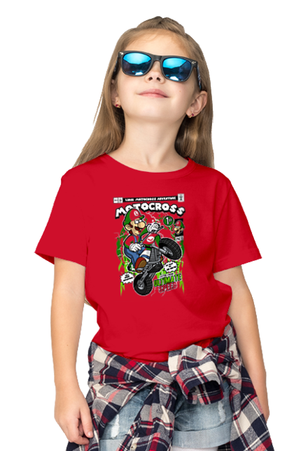 Футболка дитяча з принтом "Luigi Motocross". Nintendo, playstaion, автомобіль, гра, зелений маріо, луїджі, маріо. Funkotee