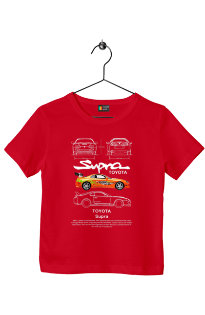 Children's t-shirt with prints Toyota Supra. Automobile, car, japan, sport car, sports car, supra, toyota, toyota supra. 2070702