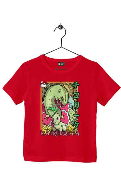 Children's t-shirt with prints Pokemon Chikorita. Anime, chikorita, games, nintendo, pokemon, pokemon go. 2070702