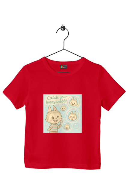 Футболка дитяча з принтом "Лабубу". Бульбашки, грайливо, каваї, казково, лабубу, милаілюстрація, ніжнікольори, пастельнамистецтво, щасливі бульбашки. 2070702