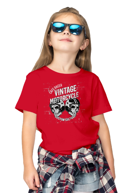 Футболка дитяча з принтом "мото вантажу". Вінтаж, мото, череп, шолом. 2070702