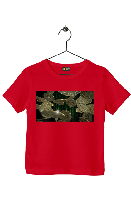 Футболка дитяча з принтом "Біткойн". Багатство, біткойн, валюта, гроші, криптовалюта, курс, майнінг, матриця, монета, розкіш, цифровий світ. 2070702