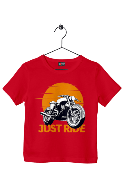 Children's t-shirt with prints Motorcycle, Just Go. Motorbike, riding, road. 2070702