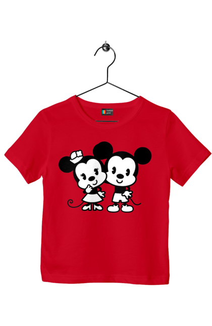 Children's t-shirt with prints Mickey Mouse and Minnie Mouse. Cartoon, disney, mickey, mickey mouse, minnie mouse. 2070702