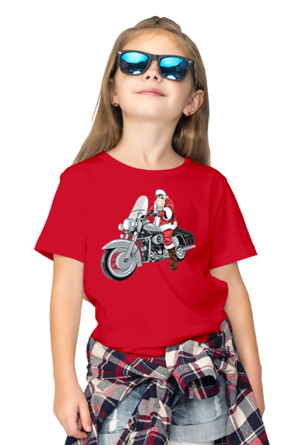 Футболка дитяча з принтом "Санта На Мотоциклі". Мотоцикл, новий рік, санта, свято. 2070702