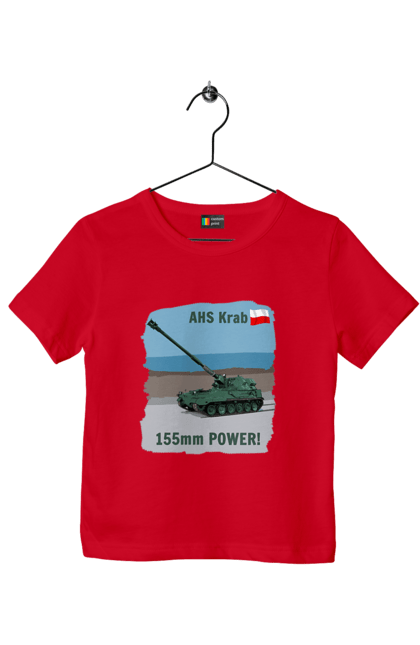 Футболка детская с принтом 155mm Power! САУ Krab оливковый. Ahs krab, артиллерия, гаубица, краб, польша, сау. 2070702