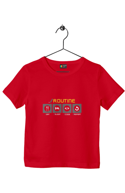 Футболка дитяча з принтом "Рутина програміста". Ай ті, айтішник, код, програміст, хакер. 2070702