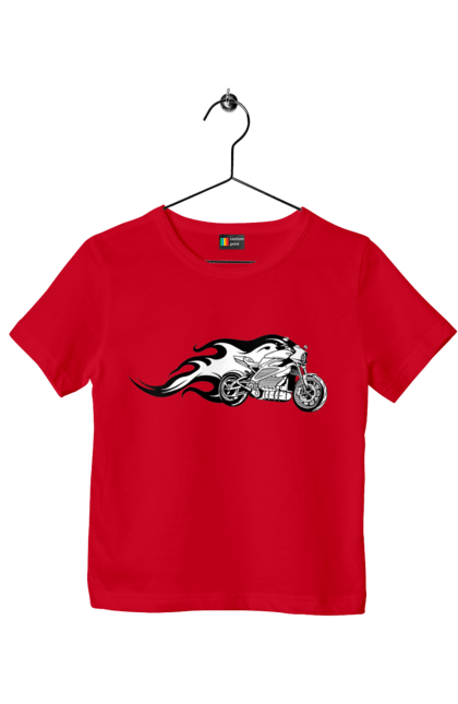 Футболка дитяча з принтом "Мотоцикл Вогонь". Мото, мотоцикл, огонь. 2070702