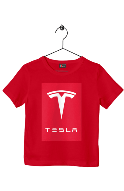 Футболка дитяча з принтом "Tesla". Авто, бренд, ілон маск, логотип, тесла. PrintMarket - інтернет-магазин одягу та аксесуарів з принтами плюс конструктор принтів - створи свій унікальний дизайн