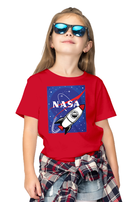 Children's t-shirt with prints NASA. Aeronautics, astronautics, aviation, nasa, research, rocket, science, space, technologies, usa. 2070702