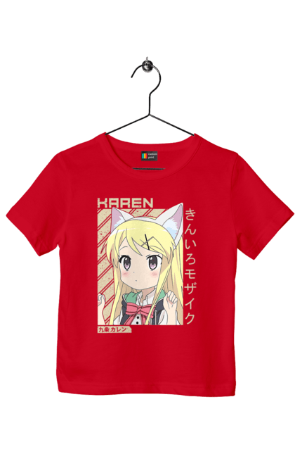 Children's t-shirt with prints Kiniro Mosaic Karen Kujo. Anime, gold mosaic, karen, karen kujo, kiniro mosaic, kinmoza, manga. 2070702