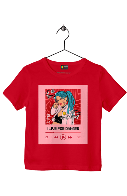 Children's t-shirt with prints I Live For Danger. Anime, music, pistol, turntable. 2070702