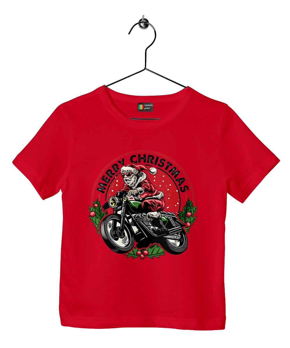 Merry Christmas, Santa Claus on a motorcycle