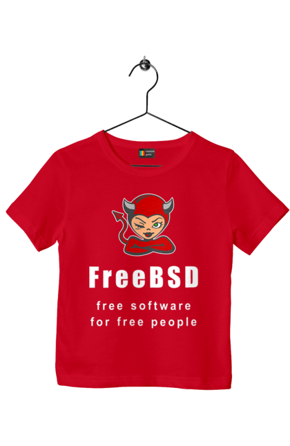 Футболка дитяча з принтом "Freebsd Для Вільних". Bsd, freebsd, unix, адміністратор, айті, айтішник, безкоштовна, безкоштовно, бестія, білий, вільна, демон, демонесса, доступність, незалежність, операційна система, ос, програміст, програмне забезпечення, свобода, сисадмін, система, системний адміністратор, софт, текст, червоний. 2070702