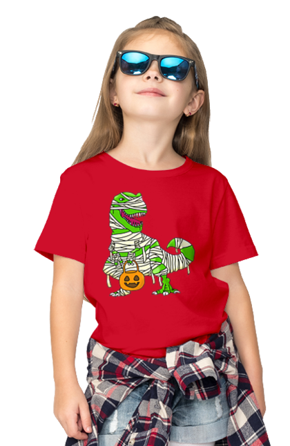 Children's t-shirt with prints Halloween Dinosaur. Costume, dinosaur, halloween, holiday, october, october 31, pumpkin, sweets, trick or treat. 2070702