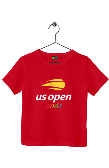 Children's t-shirt with prints US Open pride tennis tournament. American championship, ball, hard, new york, open championship, players, prize fund, racket, sponsor, tennis. 2070702