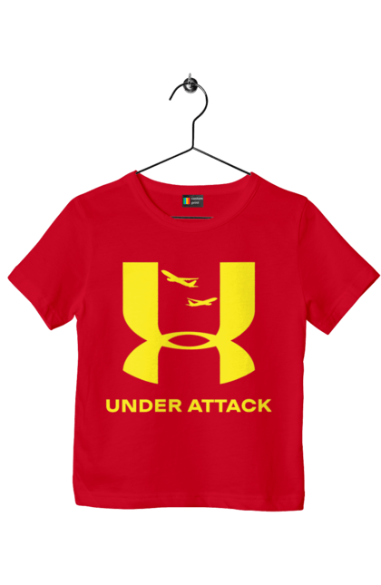 Футболка дитяча з принтом "Under Attack yellow". Андер армор, бренди, гумор, приколи, прикольні, ундер армор. 2070702