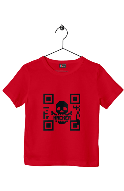 Футболка дитяча з принтом "Хакер hacker". Geek, hacker, ios, qr code, qr код, ай ті, айтішник, геймер, гік, іт, мем, позитив, пранк, програміст, розробник, хакер. 2070702