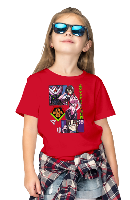 Children's t-shirt with prints Evangelion Mari. Angel, anime, eva 02, eva 05, evangelion, manga, mari, mari makinami illustrious, neon genesis evangelion. 2070702