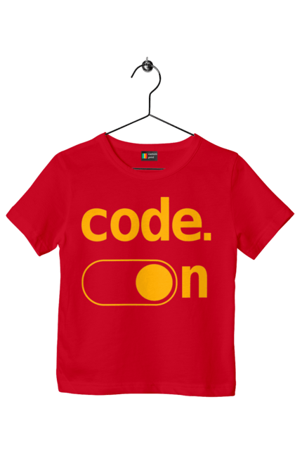 Футболка дитяча з принтом "Код увімкнено". Айті, айтішник, для айтішника, для програміста, код увімкнено, подарунок айтішнику, подарунок програмісту, програміст, розробник. 2070702