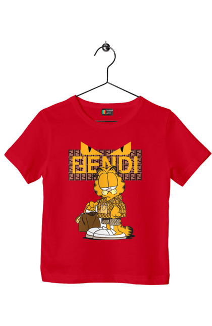 Футболка дитяча з принтом "Fendi Гарфілд". Fendi, garfield, бренд, будинок моди, гарфілд, італія, люкс, мода, сумка, фенді. 2070702