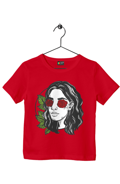Футболка дитяча з принтом "Дівчина З Трояндами На Очах". Дівчина, троянда. 2070702