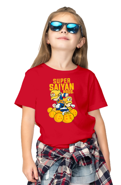 Children's t-shirt with prints Dragon Ball Mario. Anime, dragon ball, goku, manga, mario, tv series, vegeta. 2070702