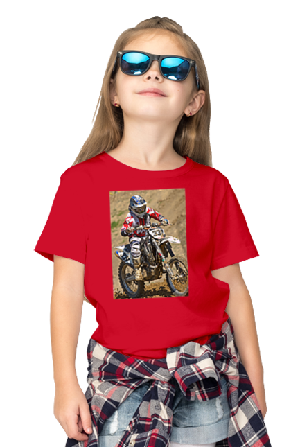 Children's t-shirt with prints MOTOR RACER. Athlete, moto, motor racer, motorbike, sport. 2070702
