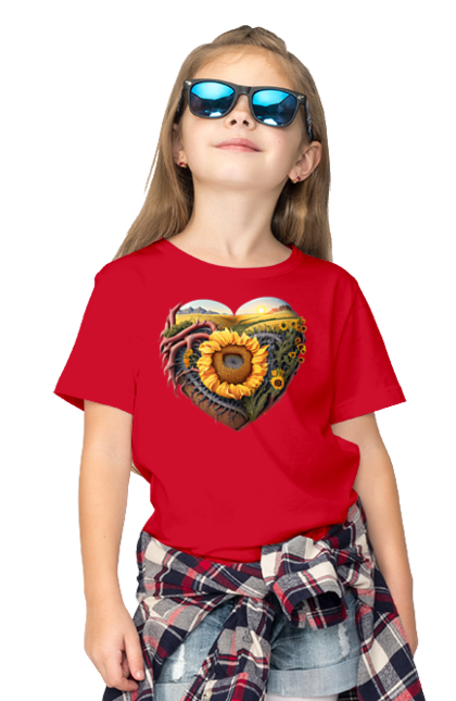 Футболка дитяча з принтом "Символи України". Небо, поле, пшениця, символи україни, соняшник, україна. 2070702