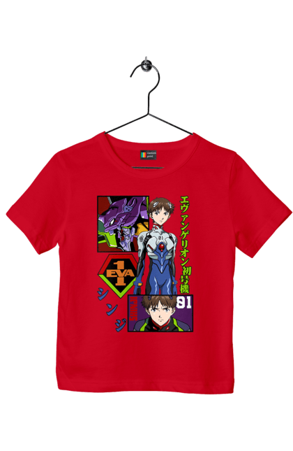 Children's t-shirt with prints Evangelion. Angel, anime, eva 01, evangelion, manga, neon genesis evangelion, shinji. 2070702