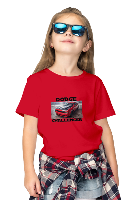 Children's t-shirt with prints Dodge challenger. An american legend, auto, car, classic car, cult car, dodge challenger, oil car, powerful car. 2070702