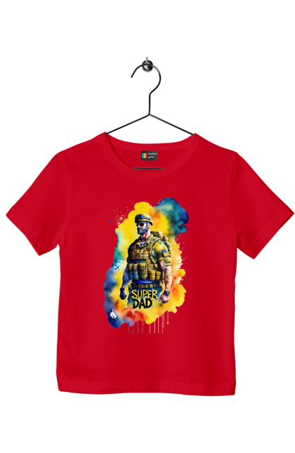 Футболка дитяча з принтом "Супер тато ЗСУ". День батька, день тата, зсу, люблю тата, супер, супер тато, супер тато зсу, тато, тато зсу, україна. 2070702