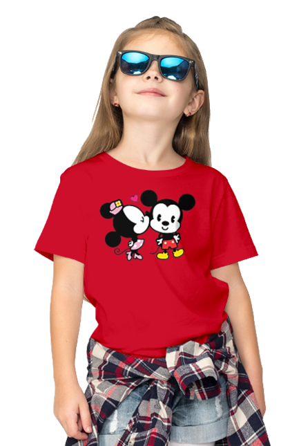 Children's t-shirt with prints Mickey Mouse and Minnie Mouse. Cartoon, disney, mickey, mickey mouse, minnie mouse. 2070702