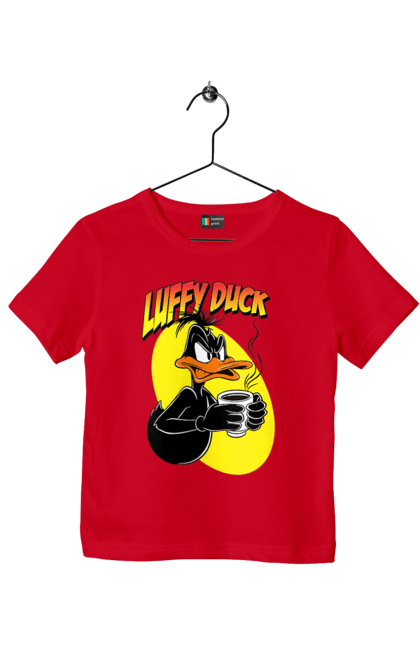 Футболка детская с принтом Даффи Дак. Daffy duck, looney tunes, merrie melodies, warner brothers, даффи дак, мультфильм, персонаж, утка, утка даффи. 2070702