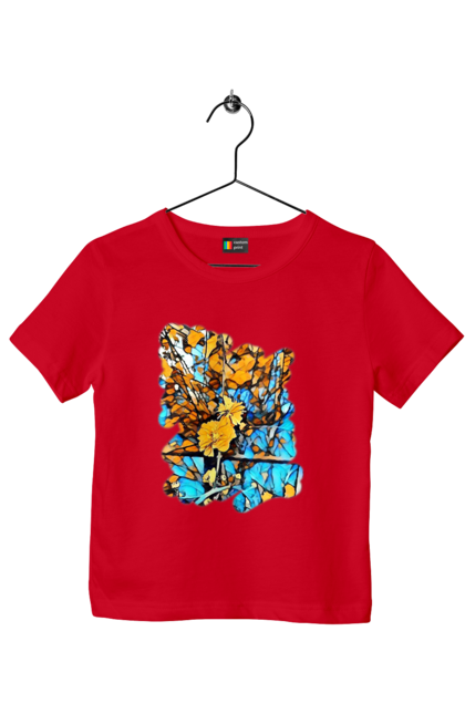 Футболка дитяча з принтом "Жовті квіти на синьому фоні". Арт, жовтий та синій, жовті квіти, жовто-синій, квіти, малюнок, природа, синій та жовтий, синьо-жовтий. 2070702