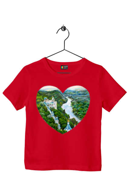 Children's t-shirt with prints Святогорская лавра. Church, donetsk region, forest, landscape, monastery, river, svyatogorsk, ukraine. 2070702