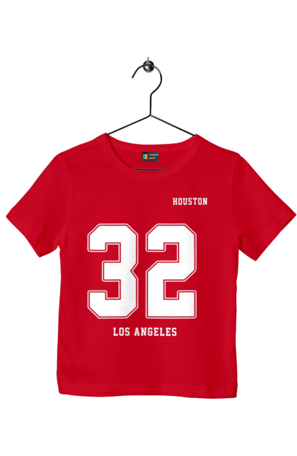 Футболка дитяча з принтом "32 Лос Анджелес". 32 лос анджелес, лос анджелес, модна, молодіжна, номер 32, спорт 32, спортивна, х`юстон, число 32. CustomPrint.market
