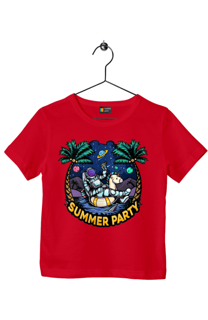 Футболка дитяча з принтом "Літній Паті З Космонавтом". Космонавт, космос, літо. 2070702