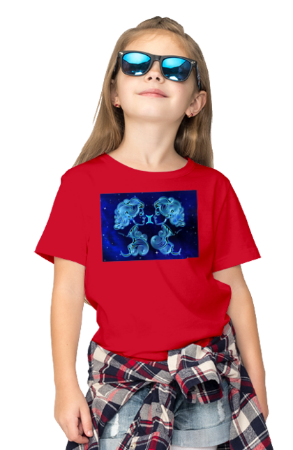 Футболка дитяча з принтом "Близнюки Знак Зодіаку". Астрологія, астрономія, близнюки, доля, знак зодіаку, знаки зодіаку, зодіак, передбачення, символ, синій, цикл. ART принт на футболках