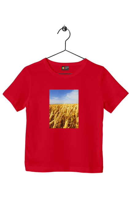 Футболка дитяча з принтом "Україна". Голубизна, красота, небо, поле, природа, пшеница. 2070702