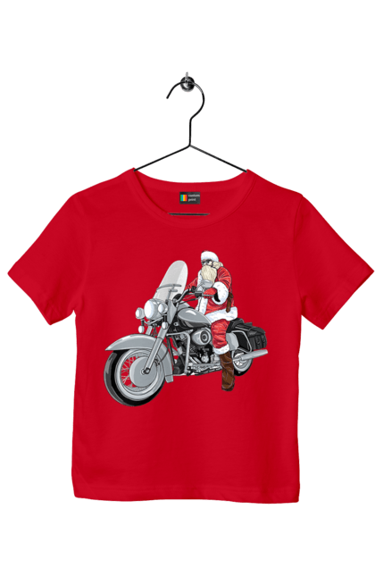 Футболка дитяча з принтом "Санта На Мотоциклі". Мотоцикл, новий рік, санта, свято. 2070702