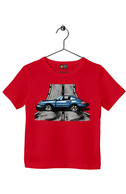 Children's t-shirt with prints Sports Car On The Road. Blue, car, fast, race, sports. 2070702